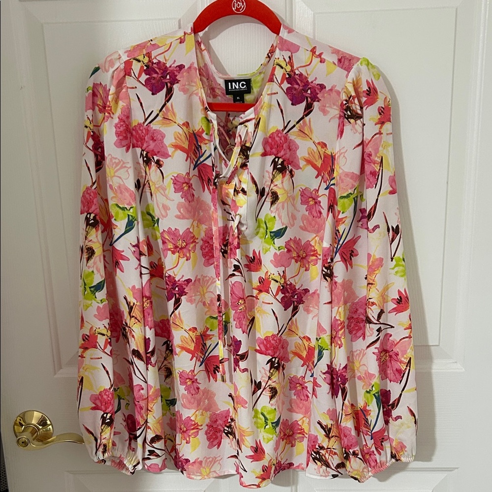INC International Concepts Women's Floral Blouse - Pink, Yellow, and Green